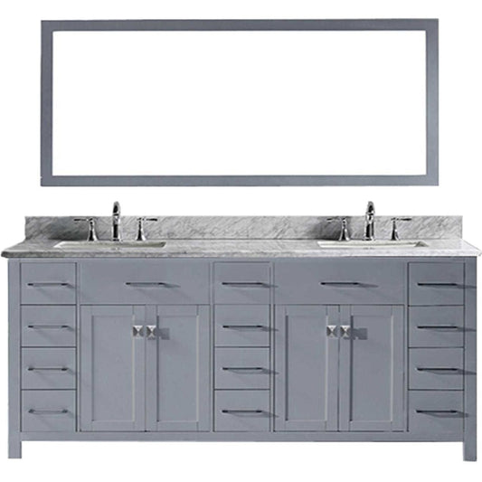 Virtu USA Caroline Parkway 78" Double Bathroom Vanity Cabinet Set in Grey