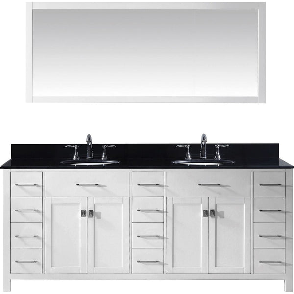Virtu USA Caroline Parkway 78 Double Bathroom Vanity Set in White w/ Black Galaxy Granite Counter-Top | Round Basin
