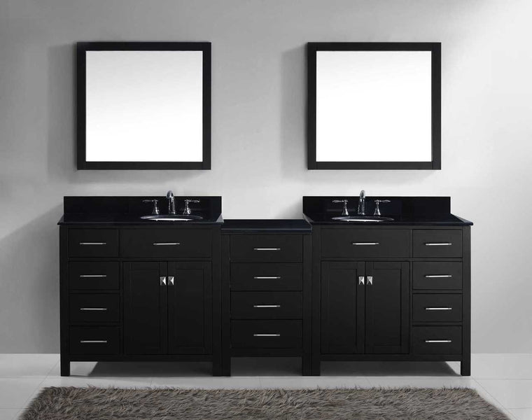 Virtu USA Caroline Parkway 93 Double Bathroom Vanity Set in Espresso w/ Black Galaxy Granite Counter-Top | Round Basin