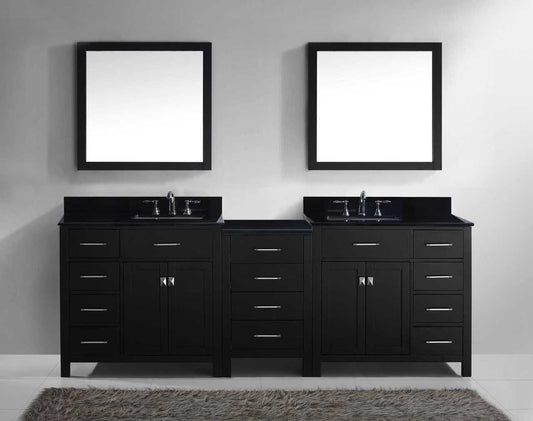 Virtu USA Caroline Parkway 93" Double Bathroom Vanity Set in Espresso w/ Black Galaxy Granite Counter-Top | Square Basin