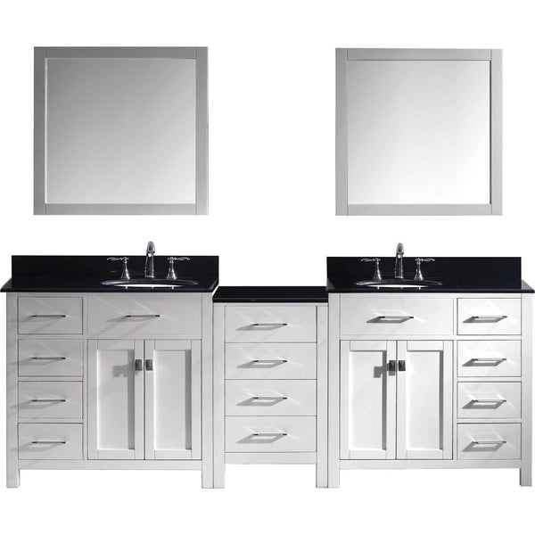 Virtu USA Caroline Parkway 93 Double Bathroom Vanity Set in White w/ Black Galaxy Granite Counter-Top | Round Basin