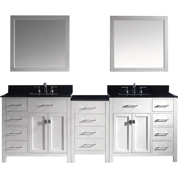 Virtu USA Caroline Parkway 93 Double Bathroom Vanity Set in White w/ Black Galaxy Granite Counter-Top | Square Basin