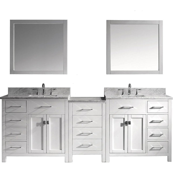 Virtu USA Caroline Parkway 93 Double Bathroom Vanity Cabinet Set in White w/ Italian Carrara White Marble Counter-Top