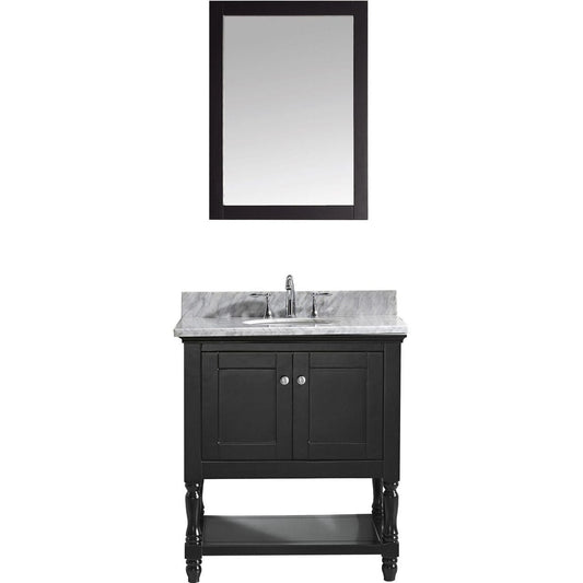 Virtu USA Julianna 32" Single Bathroom Vanity Set in Espresso w/ Italian Carrara White Marble Counter-Top | Round Basin