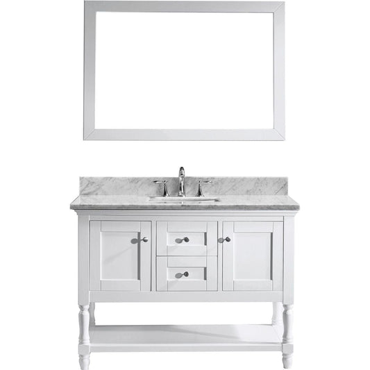 Virtu USA Julianna 48" Single Bathroom Vanity Set in White w/ Italian Carrara White Marble Counter-Top | Square Basin