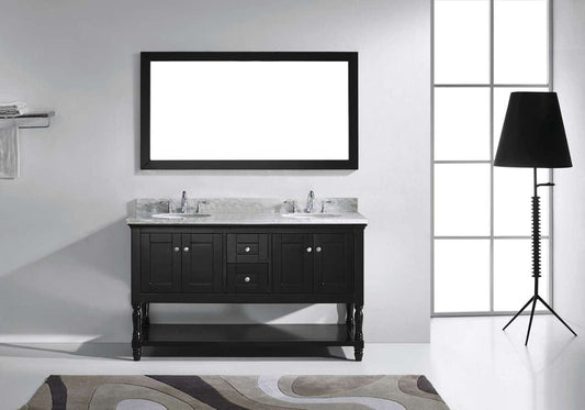 Virtu USA Julianna 60" Double Bathroom Vanity Set in Espresso w/ Italian Carrara White Marble Counter-Top | Round Basin