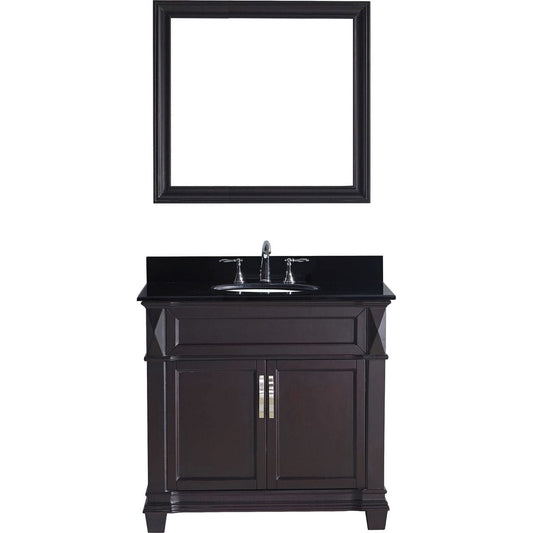 Virtu USA Victoria 36" Single Bathroom Vanity Set in Espresso w/ Black Galaxy Granite Counter-Top | Round Basin