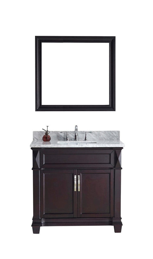 Virtu USA Victoria 36" Single Bathroom Vanity Cabinet Set in Espresso w/ Italian Carrara White Marble Counter-Top