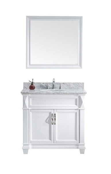 Virtu USA Victoria 36 Single Bathroom Vanity Cabinet Set in White w/ Italian Carrara White Marble Counter-Top, Round Basin
