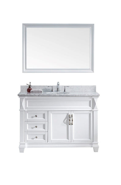 Virtu USA Victoria 48 Single Bathroom Vanity Cabinet Set in White w/ Italian Carrara White Marble Counter-Top