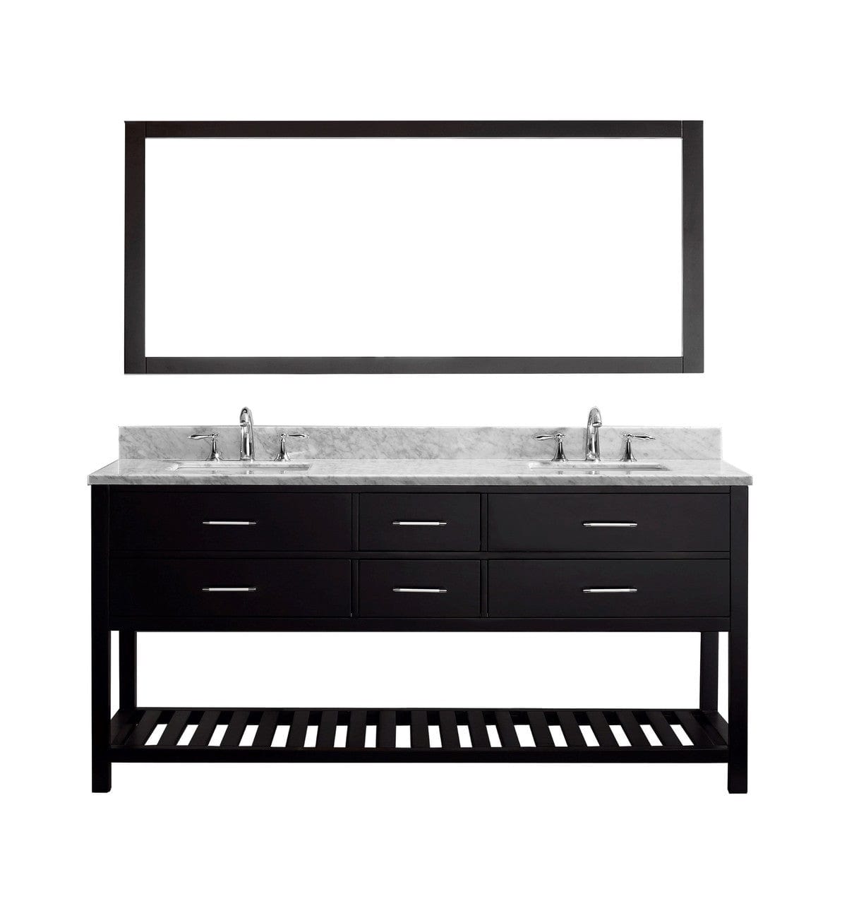 Virtu USA Vanities Single Mirror / PS-265-PC Virtu USA Caroline Estate 72 Double Bathroom Vanity Set in Espresso w/ Italian Carrara White Marble Counter-Top | Square Basin