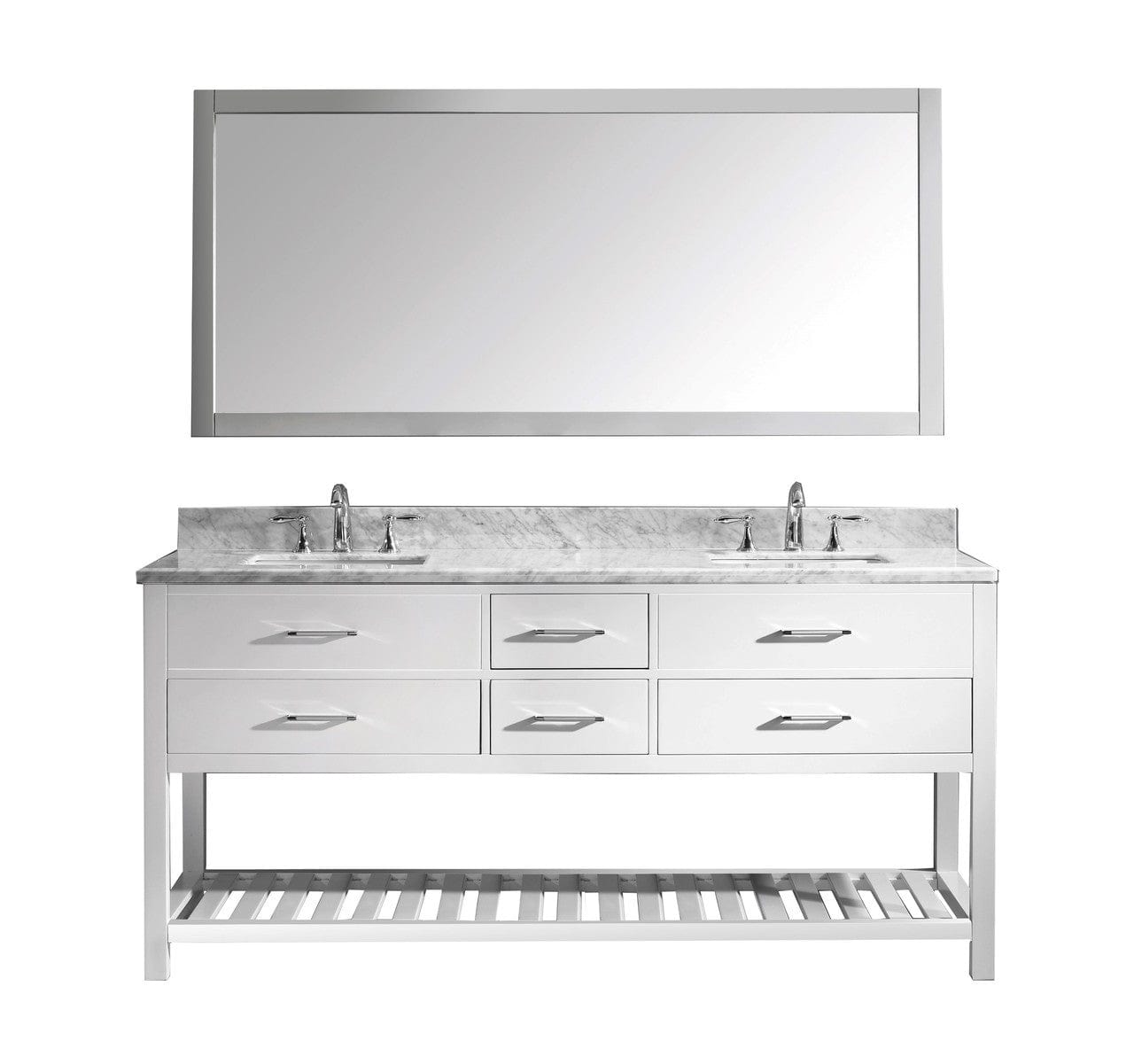 Virtu USA Vanities Single Mirror / PS-265-PC Virtu USA Caroline Estate 72 Double Bathroom Vanity Set in White w/ Italian Carrara White Marble Counter-Top | Square Basin