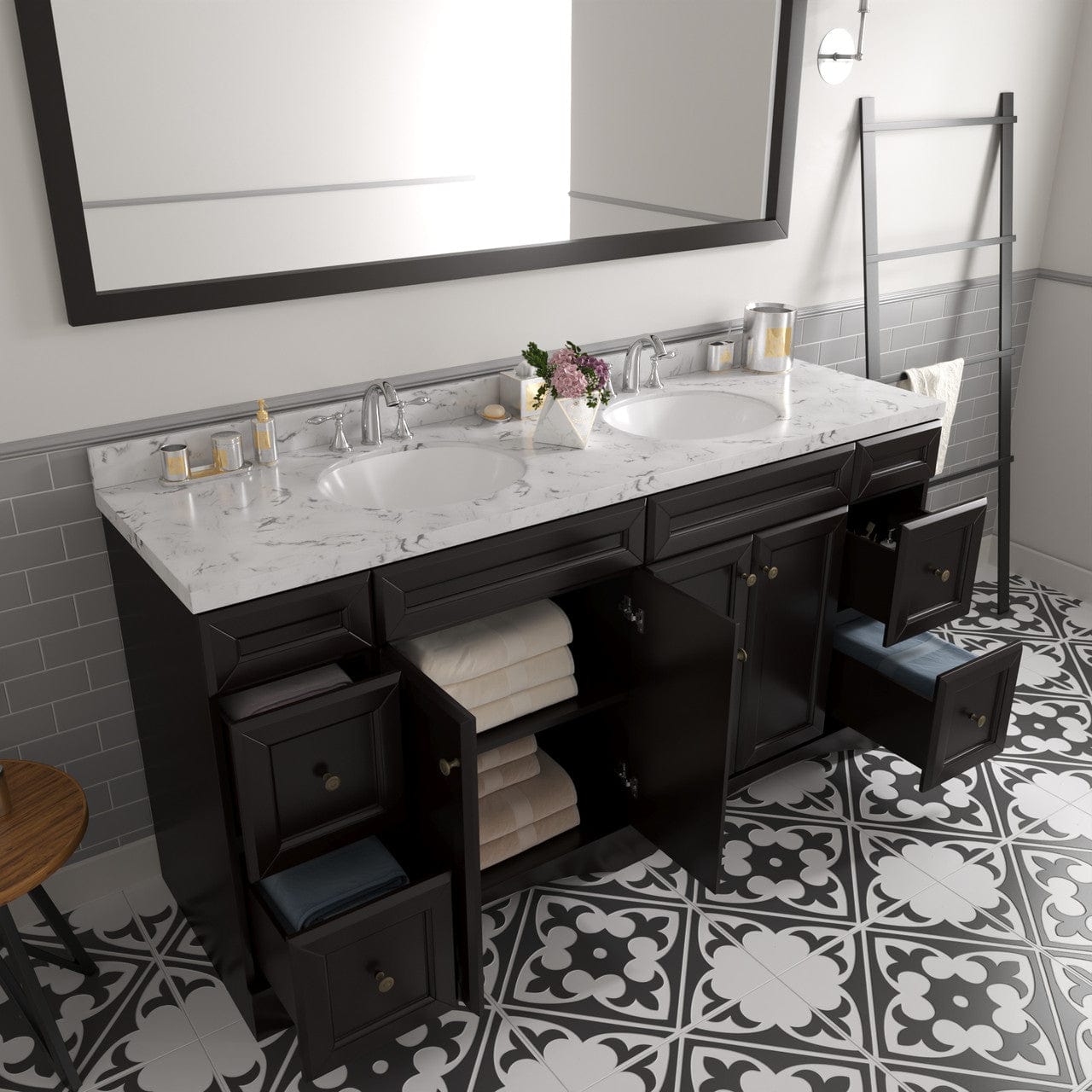 Virtu USA Vanities Talisa 72" Bath Vanity in Espresso with Cultured Marble Quartz Top by Virtu USA