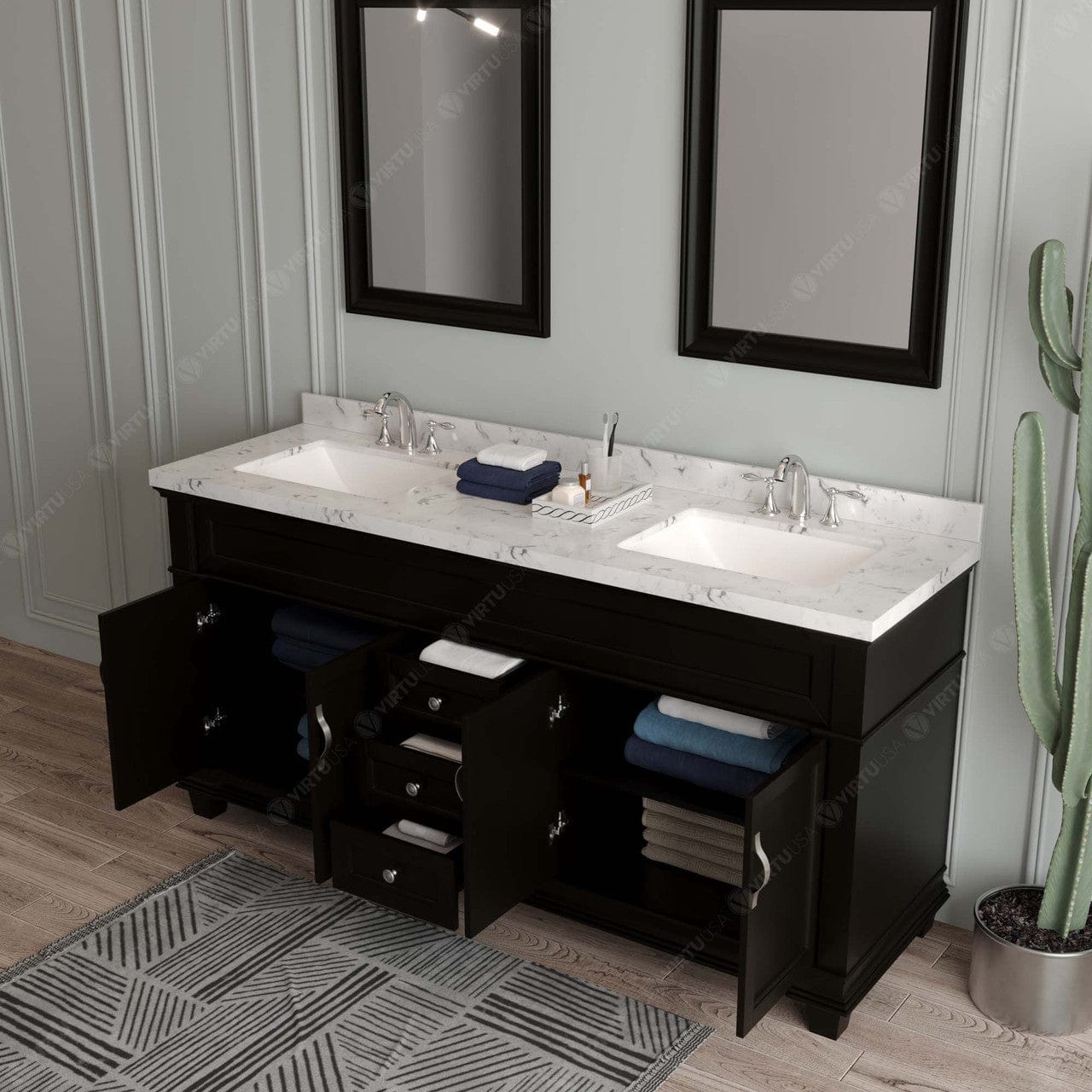 Virtu USA Vanities Victoria 72" Bath Vanity in Espresso with Cultured Marble Quartz Top