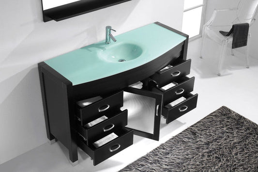 Virtu USA Ava 55 Single Bathroom Vanity Set in Espresso w/ Tempered Glass Counter-Top