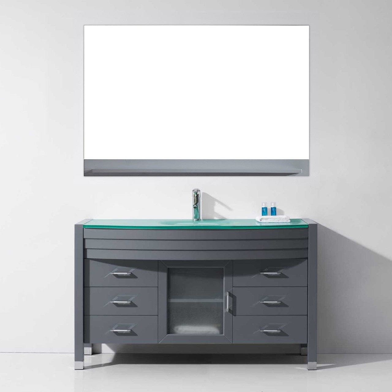 Virtu USA Vanities Virtu USA Ava 55 Single Bathroom Vanity Set in Grey | Tempered Glass Counter-Top