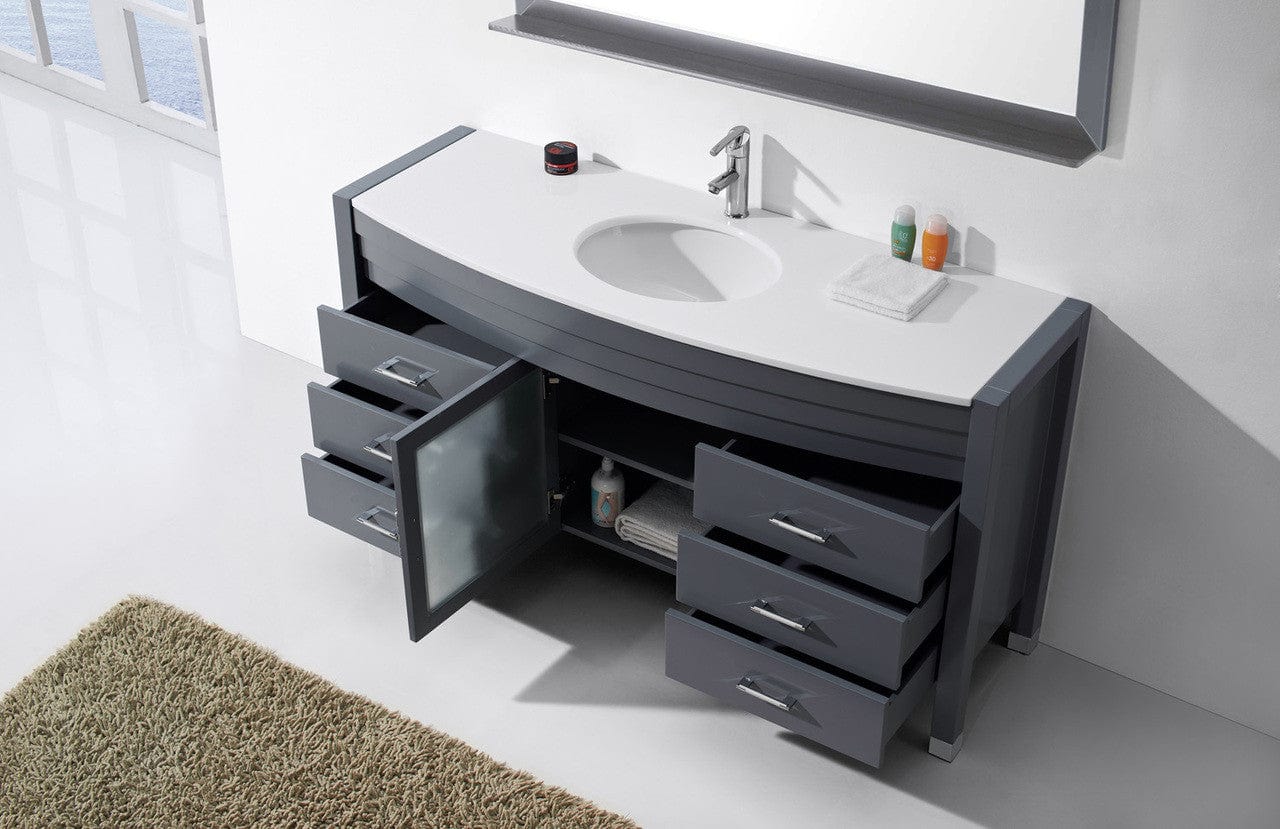 Virtu USA Ava 61 Single Bathroom Vanity Set in Grey | White Stone Counter-Top