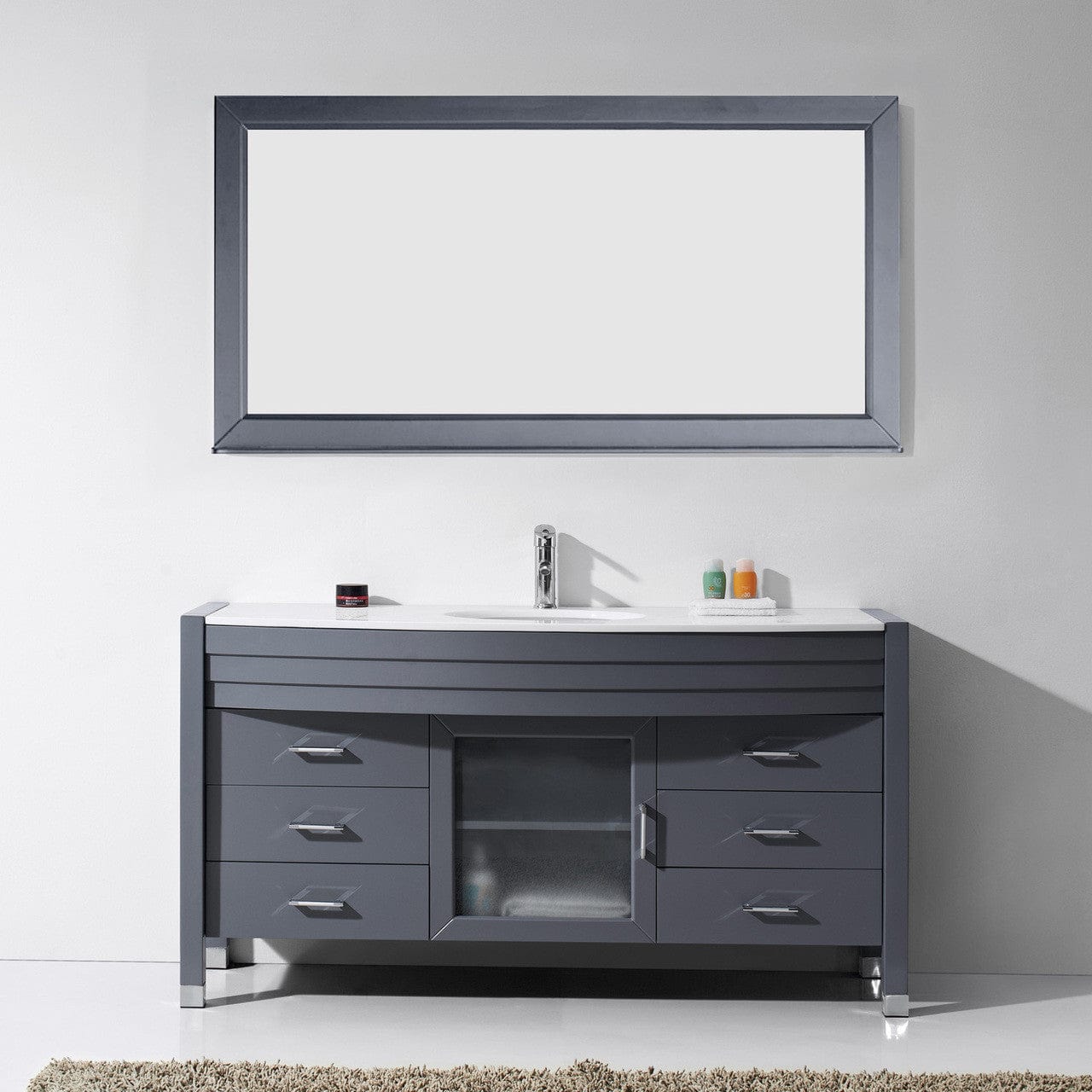 Virtu USA Vanities Virtu USA Ava 61 Single Bathroom Vanity Set in Grey | White Stone Counter-Top
