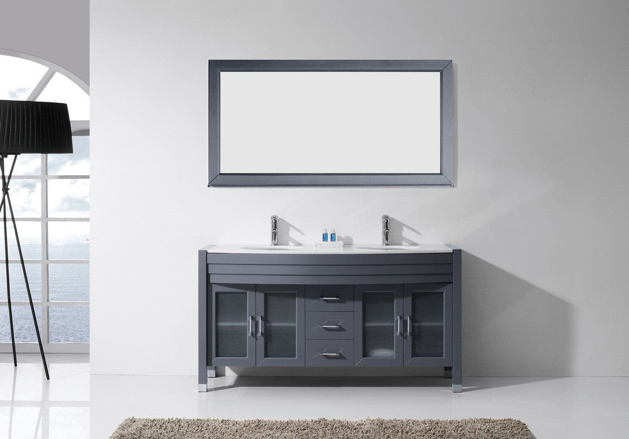Virtu USA Ava 63 Double Bathroom Vanity Set in Grey w/ White Stone Counter-Top | Round Basin