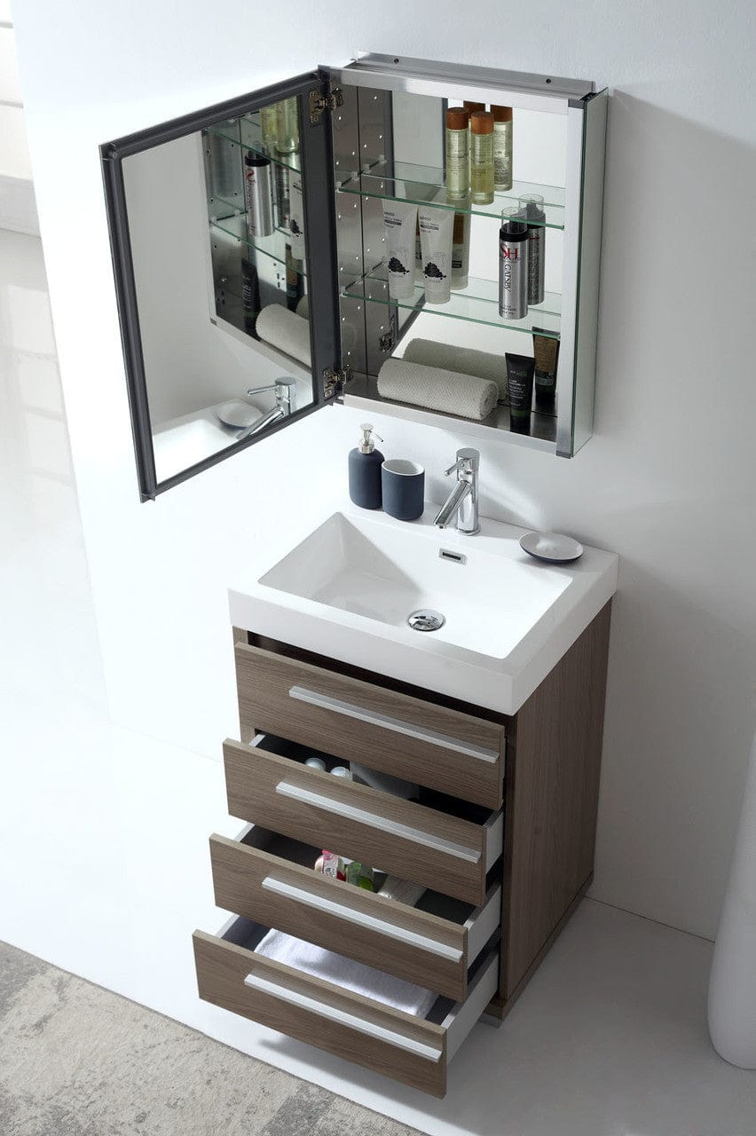 Virtu USA Vanities Virtu USA Bailey 24 Single Square Sink Grey Oak Top Vanity in Grey Oak w/ Polished Chrome Faucet & Mirror