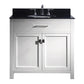 Virtu USA Caroline 36 Single Bathroom Vanity Set in White w/ Black Galaxy Granite Counter-Top | Round Basin