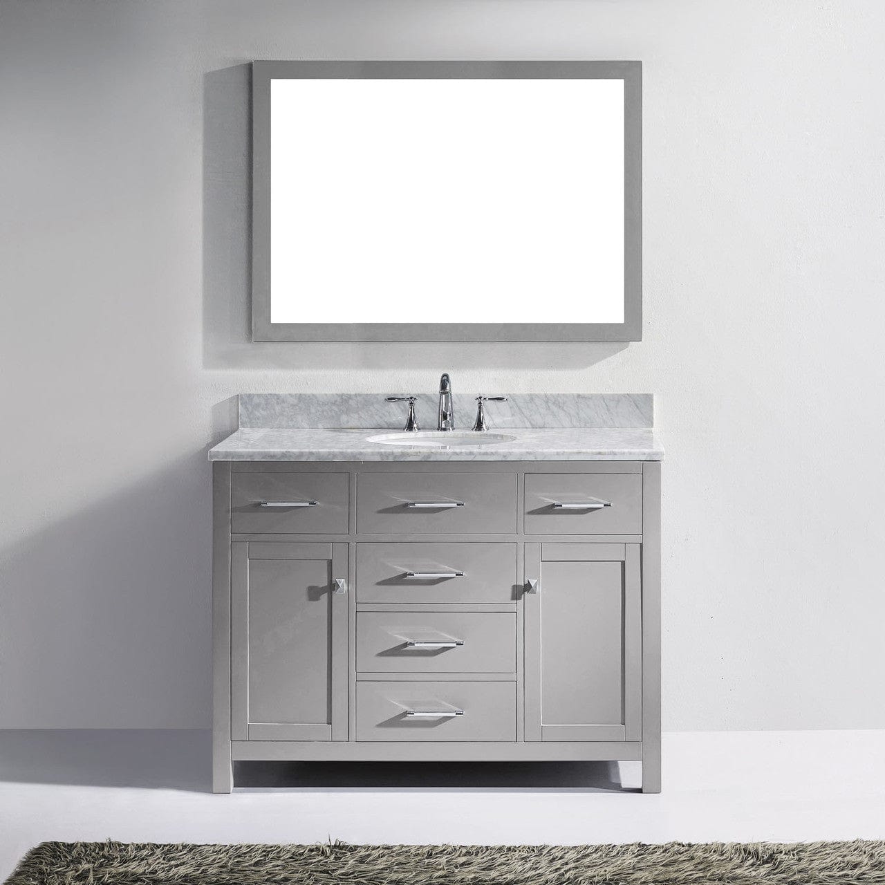 Virtu USA Vanities Virtu USA Caroline 48 Single Bathroom Vanity in Cashmere Grey w/ Marble Top & Round Sink w/ Mirror