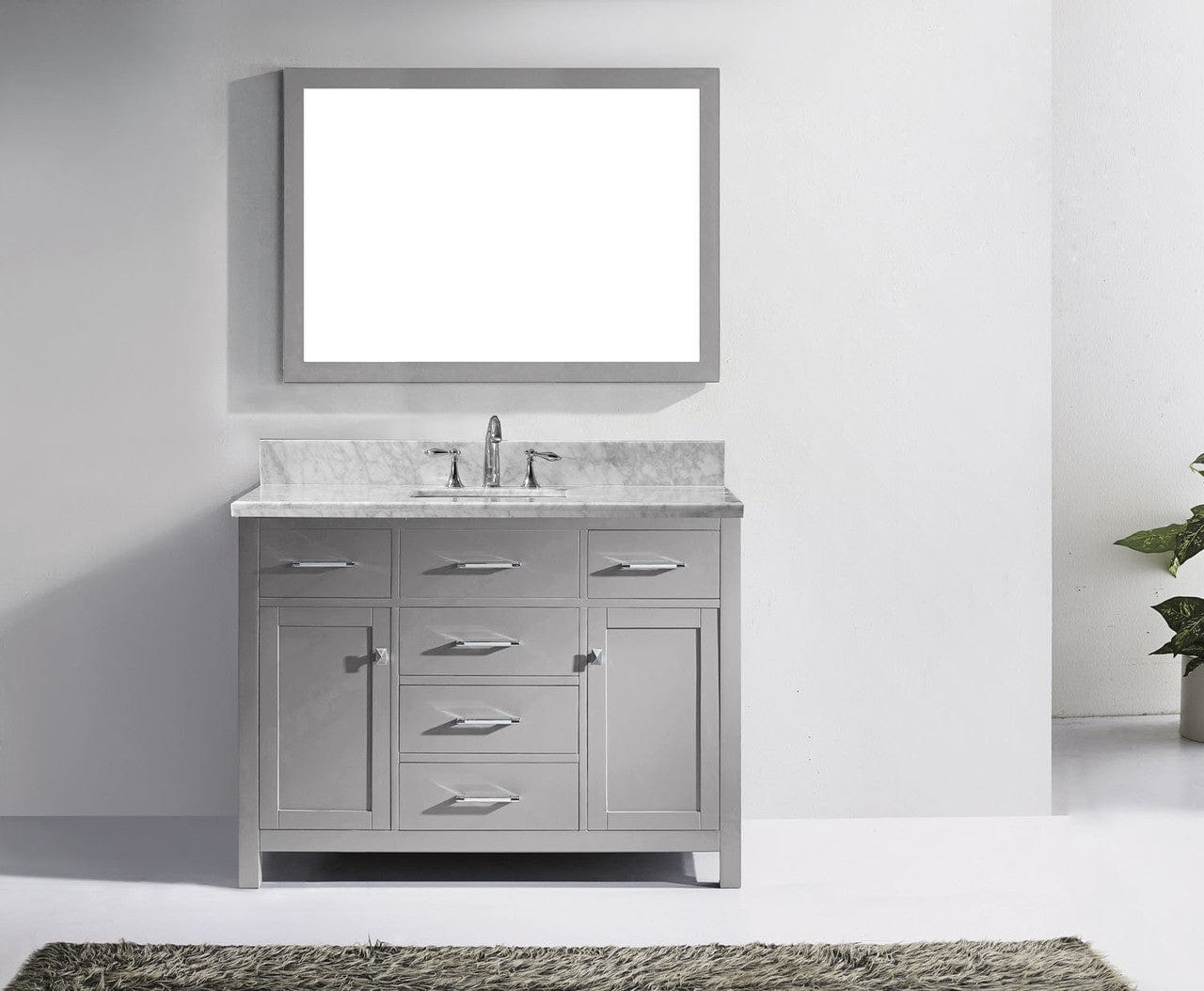 Virtu USA Caroline 48 Single Bathroom Vanity in Cashmere Grey w/ Marble Top & Square Sink w/ Mirror