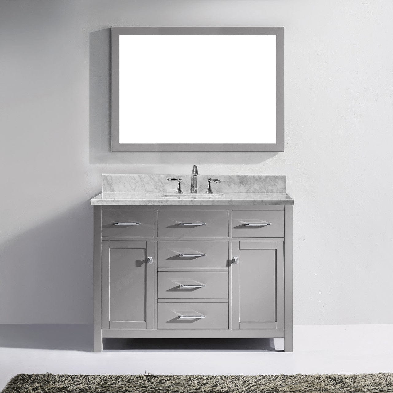 Virtu USA Vanities Virtu USA Caroline 48 Single Bathroom Vanity in Cashmere Grey w/ Marble Top & Square Sink w/ Mirror