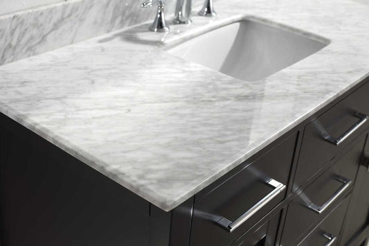 Virtu USA Caroline 48 Single Bathroom Vanity Set in Espresso w/ Italian Carrara White Marble Counter-Top | Square Basin