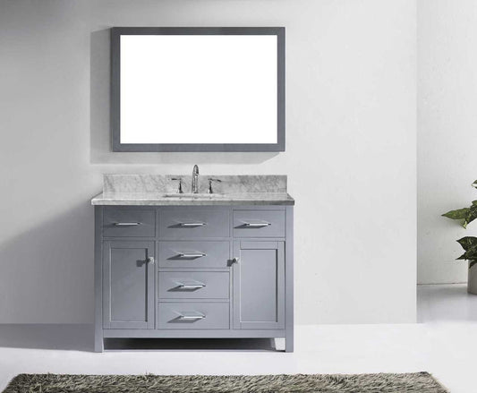 Virtu USA Caroline 48 Single Bathroom Vanity Set in Grey w/ Italian Carrara White Marble Counter-Top | Square Basin