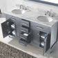 Virtu USA Caroline 60 Double Bathroom Vanity Set in Grey w/ Italian Carrara White Marble Counter-Top | Round Basin