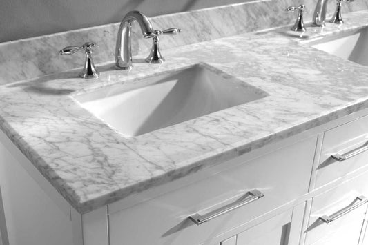Virtu USA Caroline 60 Double Bathroom Vanity Set in White w/ Italian Carrara White Marble Counter-Top |Ê Square Basin