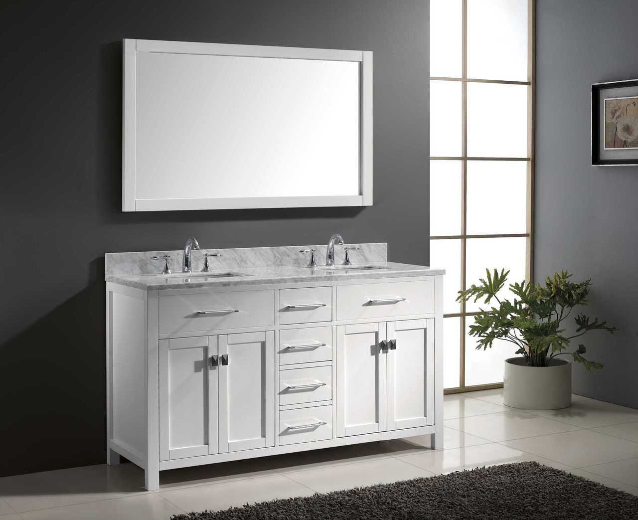 Virtu USA Vanities Virtu USA Caroline 60 Double Bathroom Vanity Set in White w/ Italian Carrara White Marble Counter-Top |Ê Square Basin