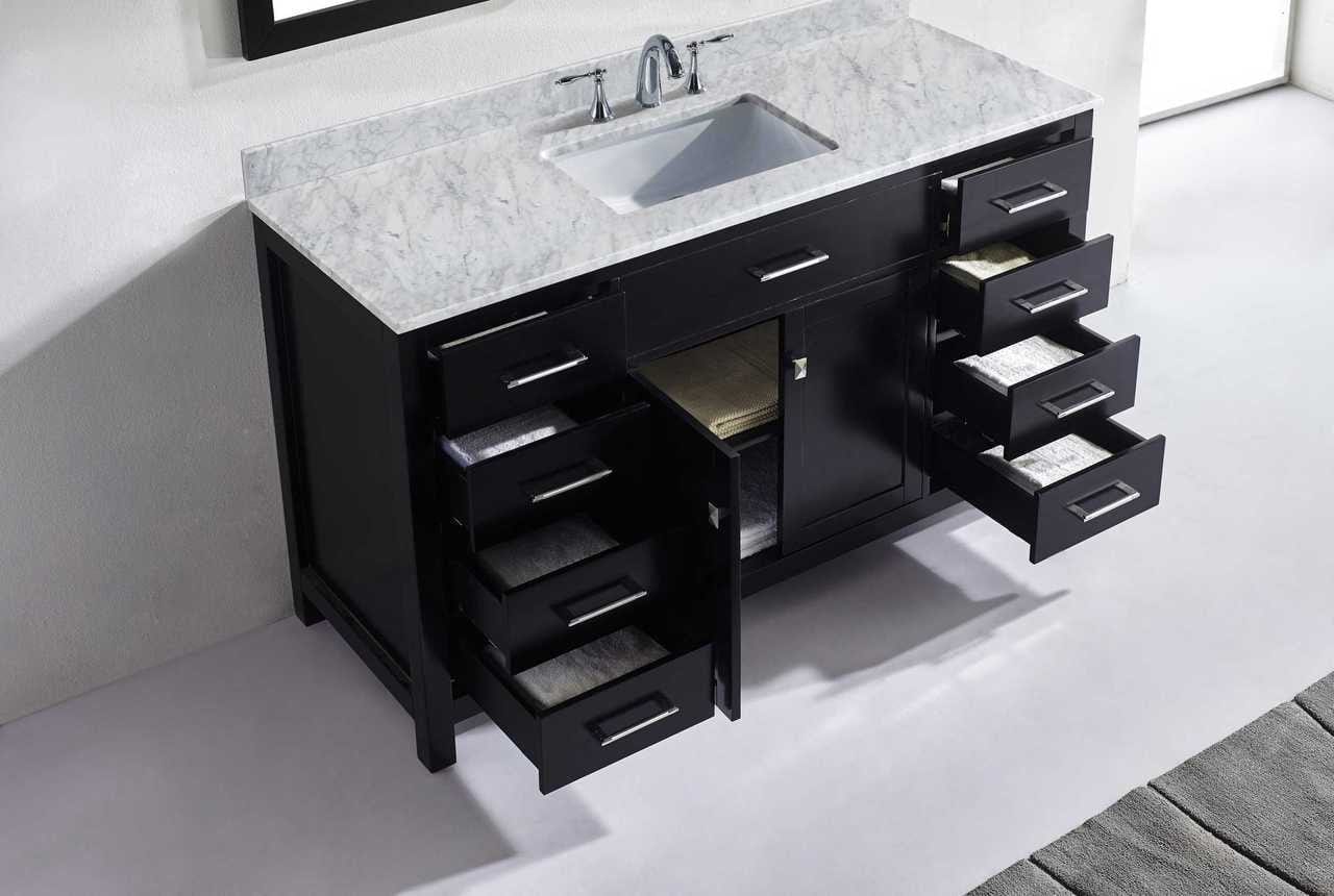 Virtu USA Vanities Virtu USA Caroline 60 Single Bathroom Vanity Set in Espresso w/ Italian Carrara White Marble Counter-Top | Square Basin
