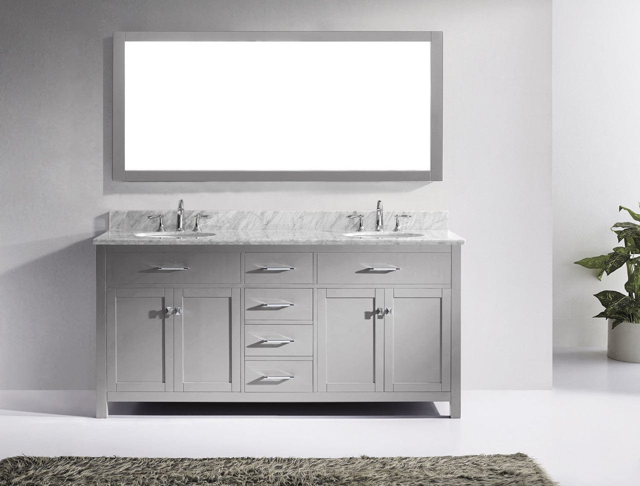 Virtu USA Vanities Virtu USA Caroline 72 Double Bathroom Vanity in Cashmere Grey w/ Marble Top & Round Sink w/ Mirror