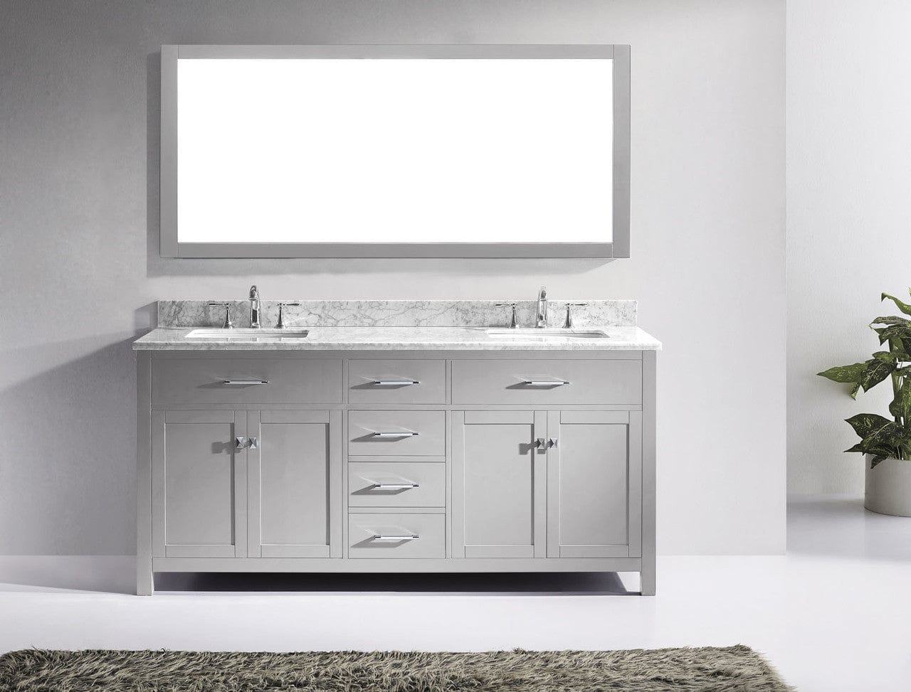 Virtu USA Vanities Virtu USA Caroline 72 Double Bathroom Vanity in Cashmere Grey w/ Marble Top & Square Sink w/ Mirror