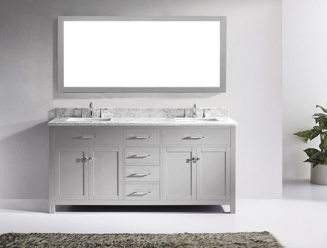 Virtu USA Caroline 72 Double Bathroom Vanity in Cashmere Grey w/ Marble Top & Square Sink w/ Mirror