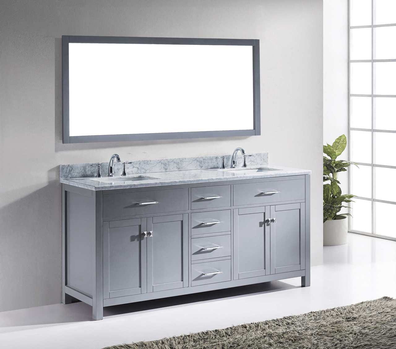 Virtu USA Vanities Virtu USA Caroline 72 Double Bathroom Vanity Set in Grey w/ Italian Carrara White Marble Counter-Top | Square Basin