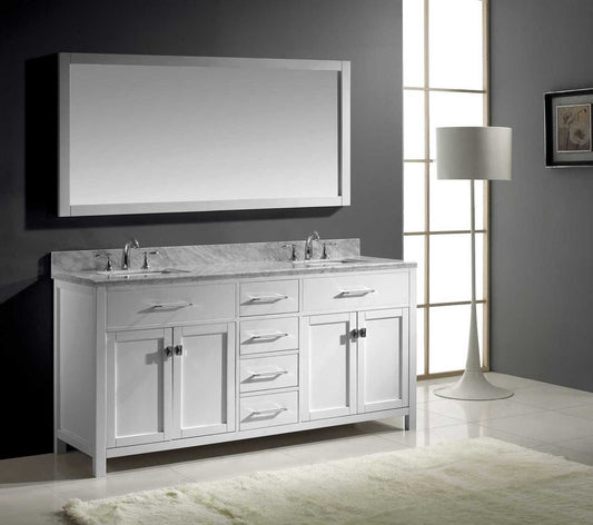 Virtu USA Caroline 72 Double Bathroom Vanity Set in White w/ Italian Carrara White Marble Counter-Top |Ê Square Basin