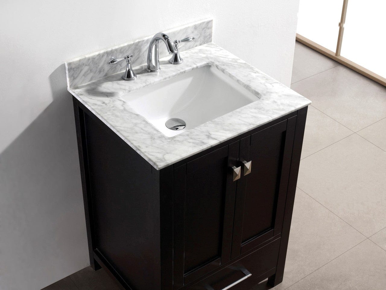 Virtu USA Vanities Virtu USA Caroline Avenue 24 Single Bathroom Vanity Set in Espresso w/ Italian Carrara White Marble Counter-Top| Square Basin