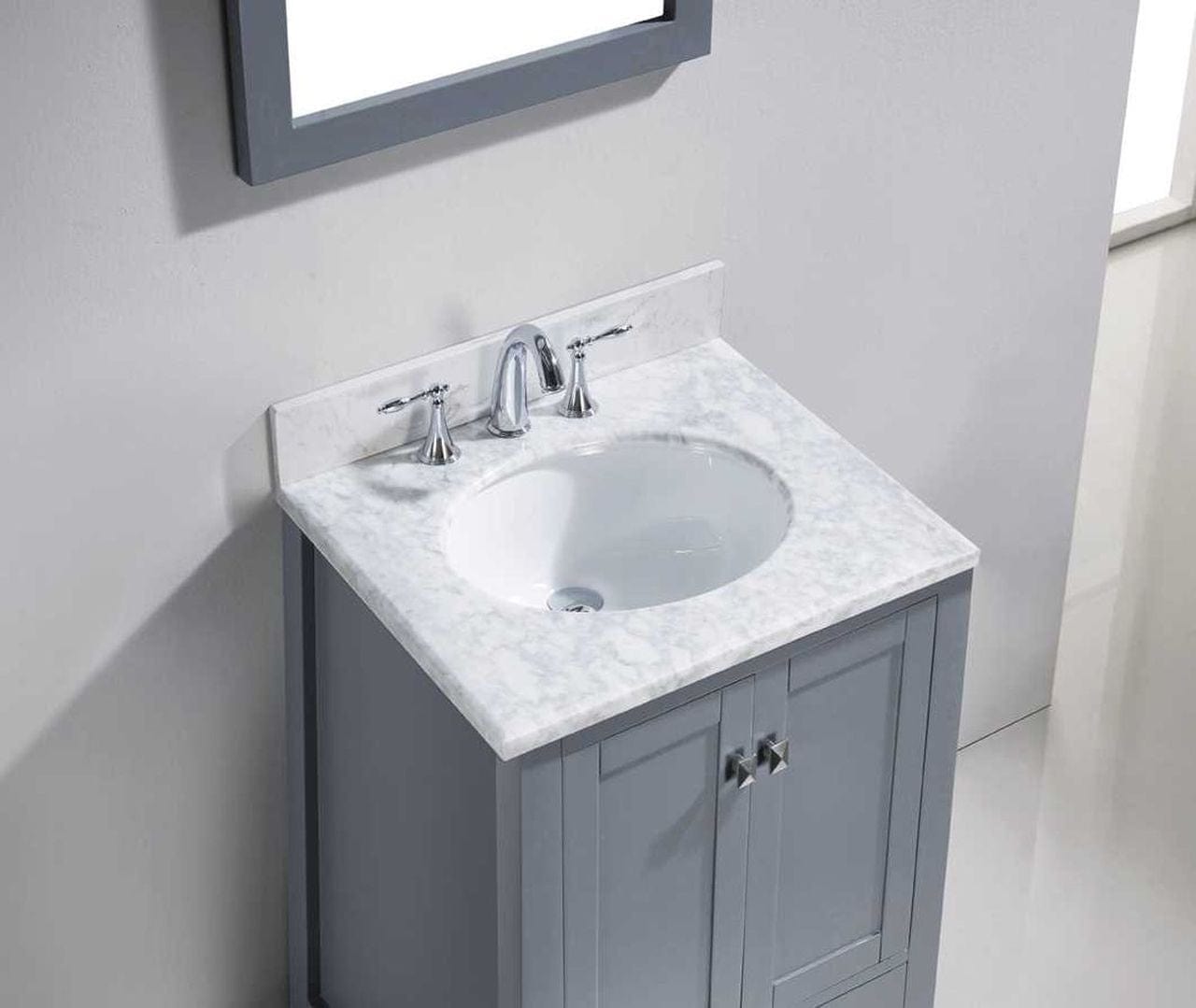 Virtu USA Caroline Avenue 24 Single Bathroom Vanity Set in Grey w/ Italian Carrara White Marble Counter-Top | Round Basin