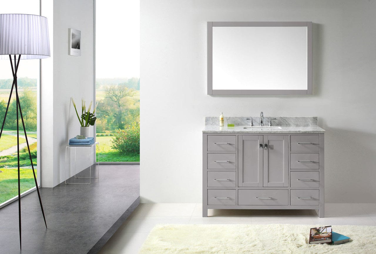 Virtu USA Vanities Virtu USA Caroline Avenue 48 Single Bathroom Vanity in Cashmere Grey w/ Marble Top & Square Sink w/ Mirror