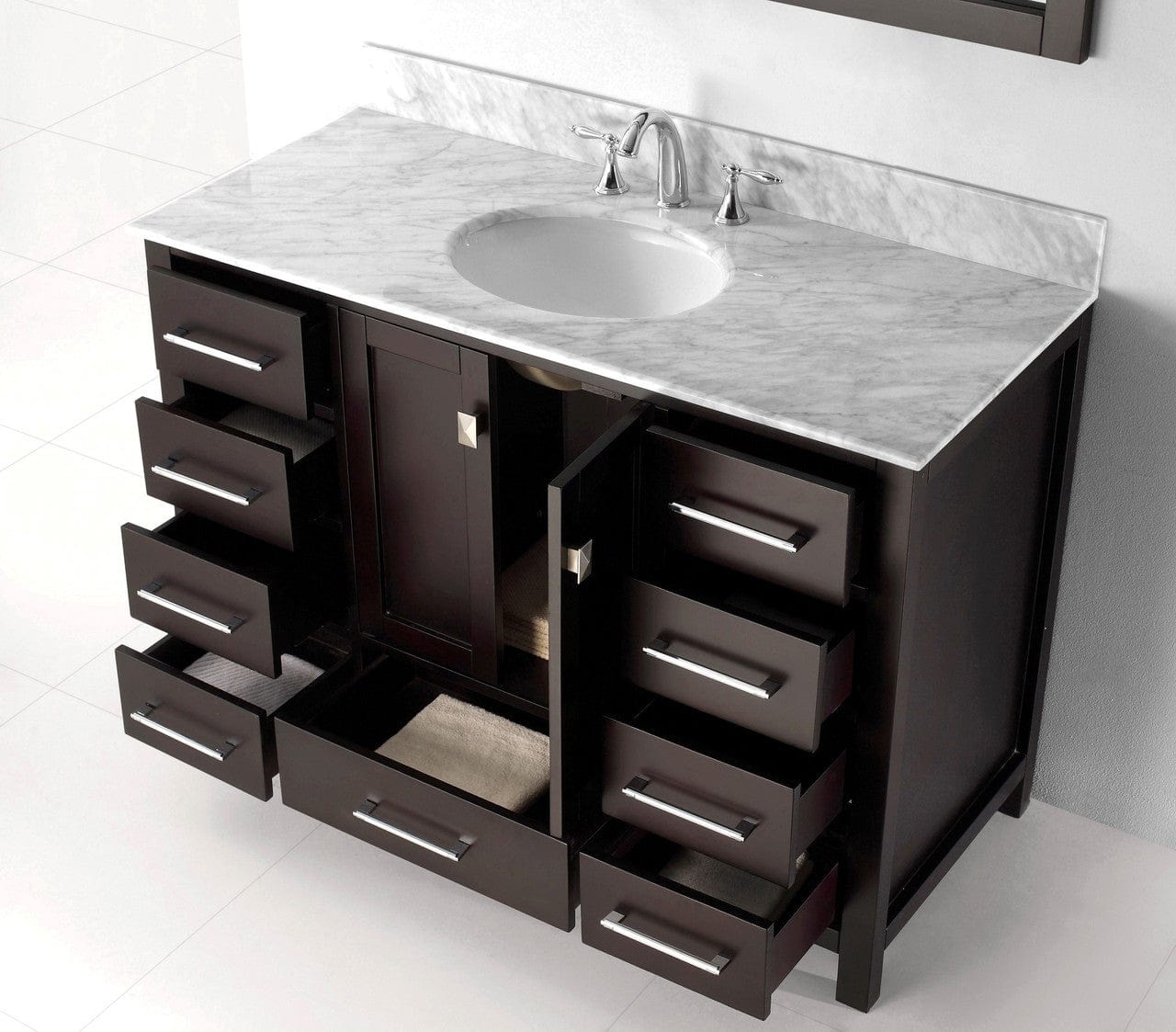 Virtu USA Vanities Virtu USA Caroline Avenue 48 Single Bathroom Vanity Set in Espresso w/ Italian Carrara White Marble Counter-Top |Ê Round Basin
