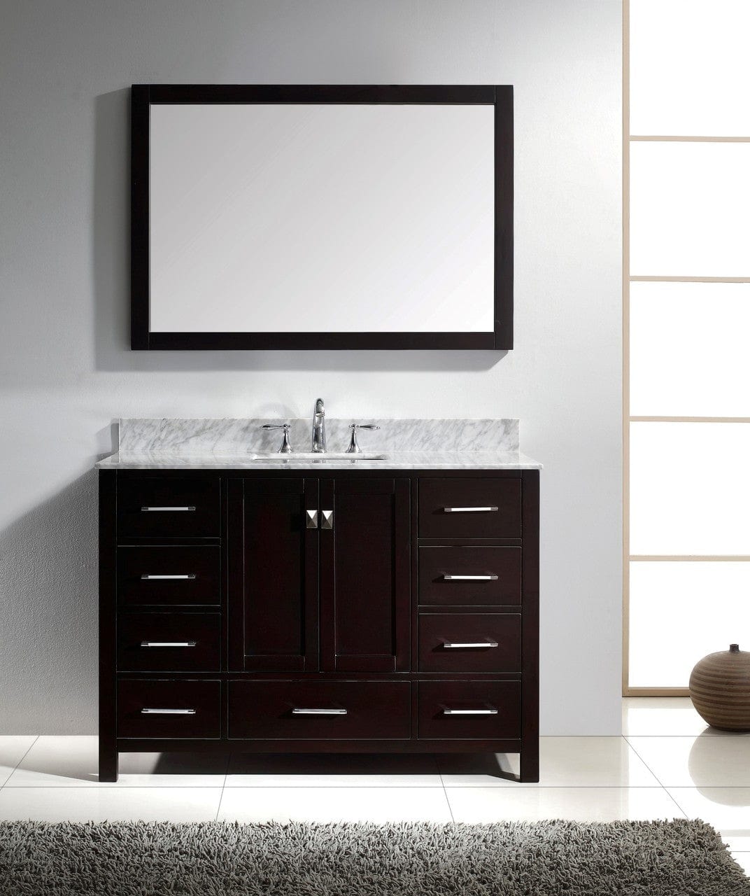 Virtu USA Caroline Avenue 48 Single Bathroom Vanity Set in Espresso w/ Italian Carrara White Marble Counter-Top| Square Basin