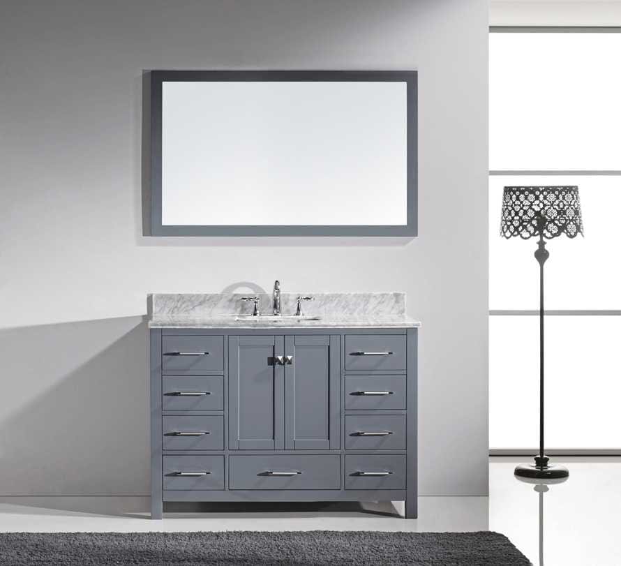 Virtu USA Caroline Avenue 48 Single Bathroom Vanity Set in Grey w/Ê w/ Italian Carrara White Marble Counter-Top | Square Basin