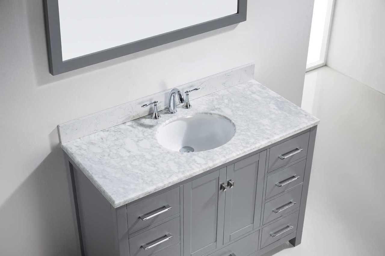 Virtu USA Vanities Virtu USA Caroline Avenue 48 Single Bathroom Vanity Set in Grey w/ Italian Carrara White Marble Counter-Top | Square Basin