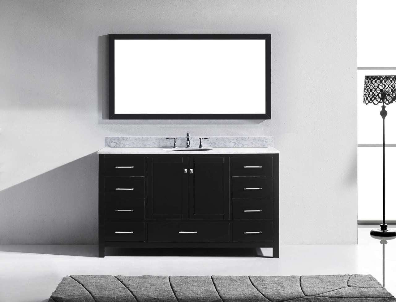 Virtu USA Vanities Virtu USA Caroline Avenue 60 Single Bathroom Vanity Set in Espresso w/ Italian Carrara White Marble Counter-Top | Round Basin