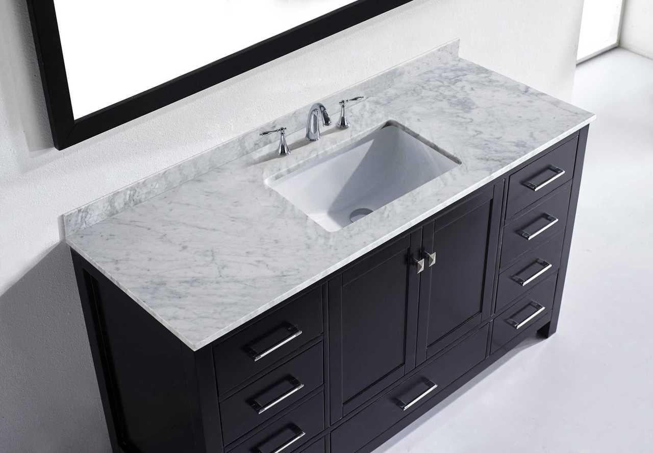 Virtu USA Vanities Virtu USA Caroline Avenue 60 Single Bathroom Vanity Set in Espresso w/ Italian Carrara White Marble Counter-Top | Square Basin