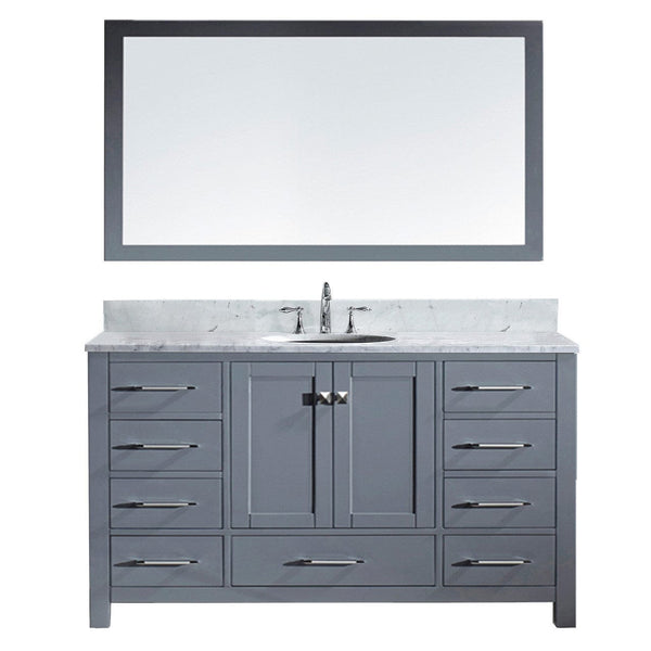 Virtu USA Caroline Avenue 60 Single Bathroom Vanity Set in Grey w/ Italian Carrara White Marble Counter-Top