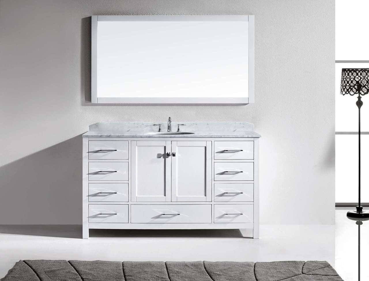 Virtu USA Vanities Virtu USA Caroline Avenue 60 Single Bathroom Vanity Set in White w/ Italian Carrara White Marble Counter-Top | Round Basin